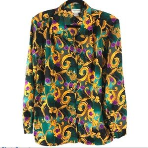 GORGEOUS Vintage Scrollwork Print Blouse, Size L